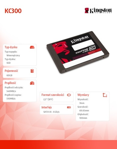 Kingston KC300 SERIES 60GB SATA3 2.5'' 510/540 MB/s 7mm