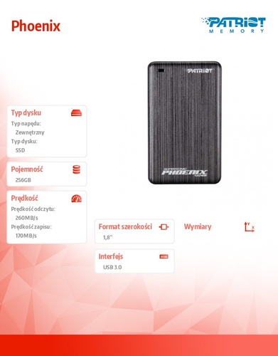 Patriot Phoenix 256GB USB3.0 SSD 260 MB/s