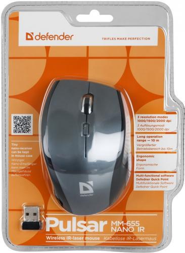 Defender Defender Pulsar MM-655, 1, 2.4 [GHz], laserowa, 7kl., 1 scroll szara, 2000DPI, biurowy - 52655