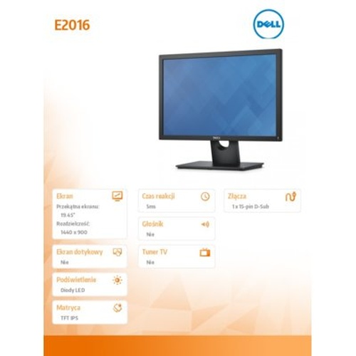 Dell E2016 19,5'' LED 16:10/1440x900/VGA/3Y PPG