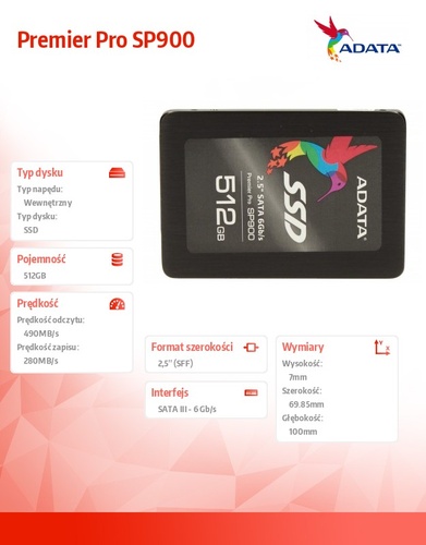 A-Data SSD Premier Pro SP900 512GB 2.5'' SATA3 SF2281 555/535 MB/s