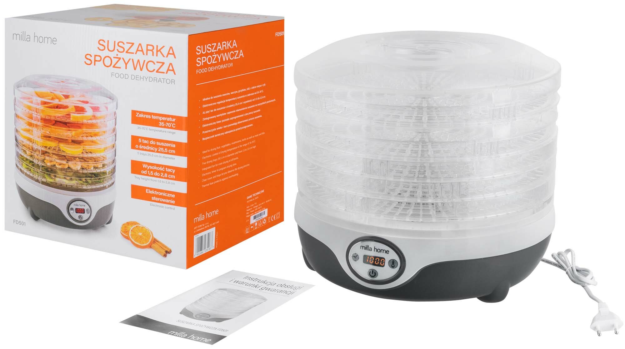 Suszarka spożywcza do grzybów MILLA HOME FD501 zestaw