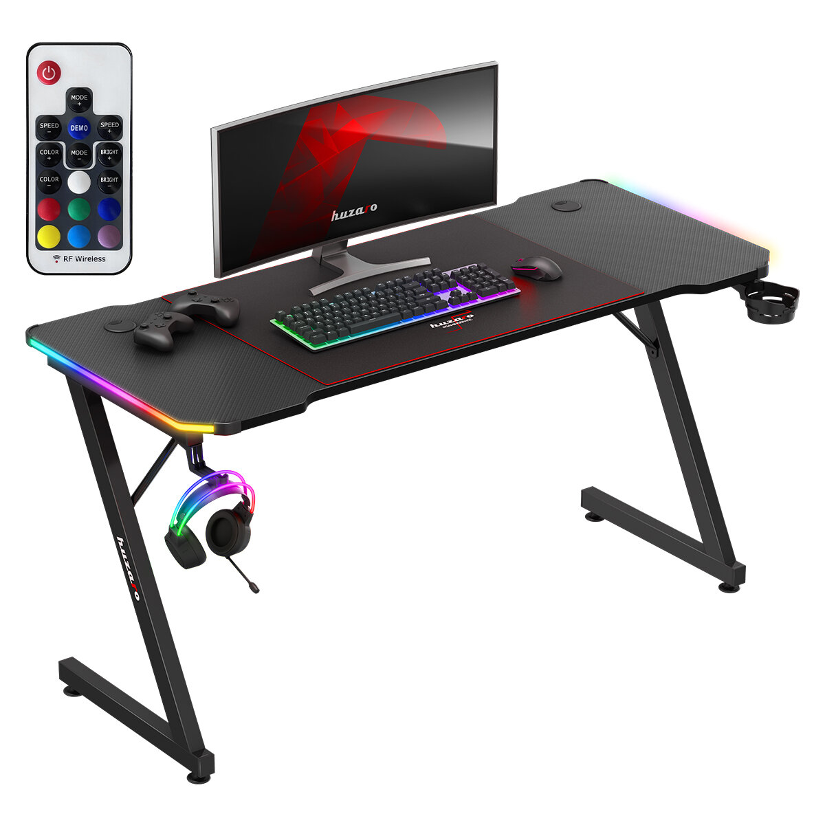 Biurko HUZARO Hero 3.3 RGB Czarny pilot oświetlenie