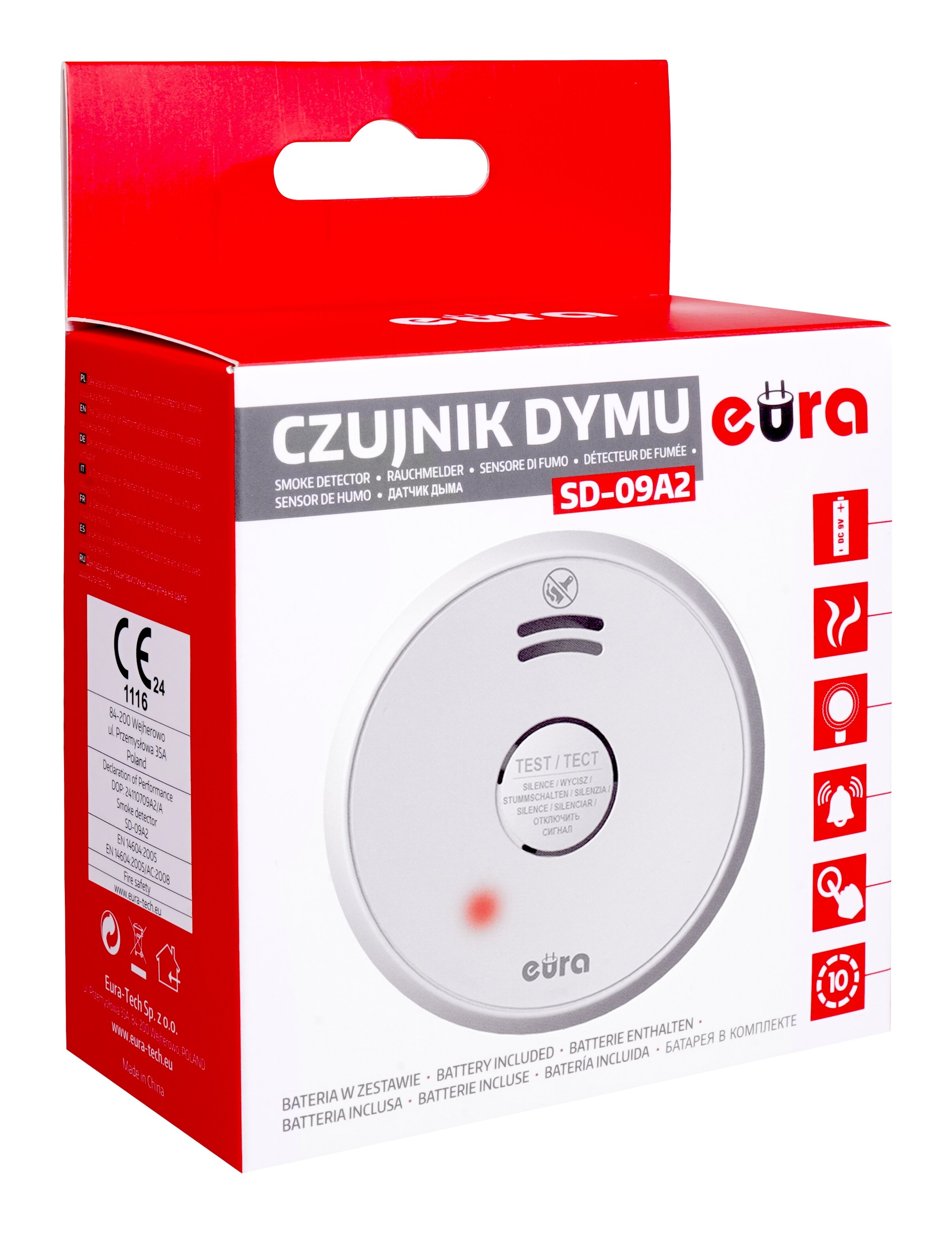 EURA TECH czujnik dymu w pudełku